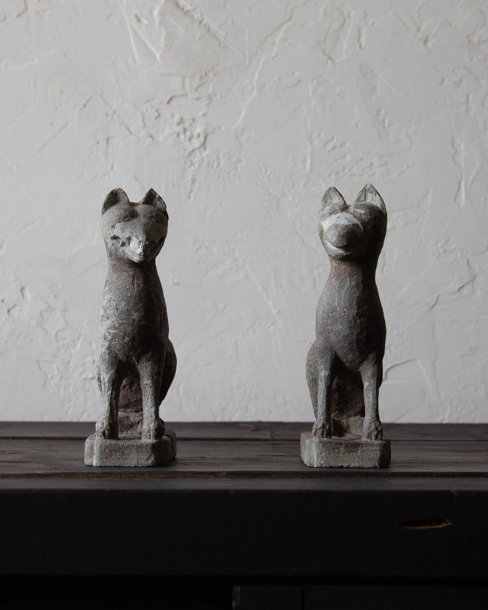 Pair of Hand Carved Stone Fox 